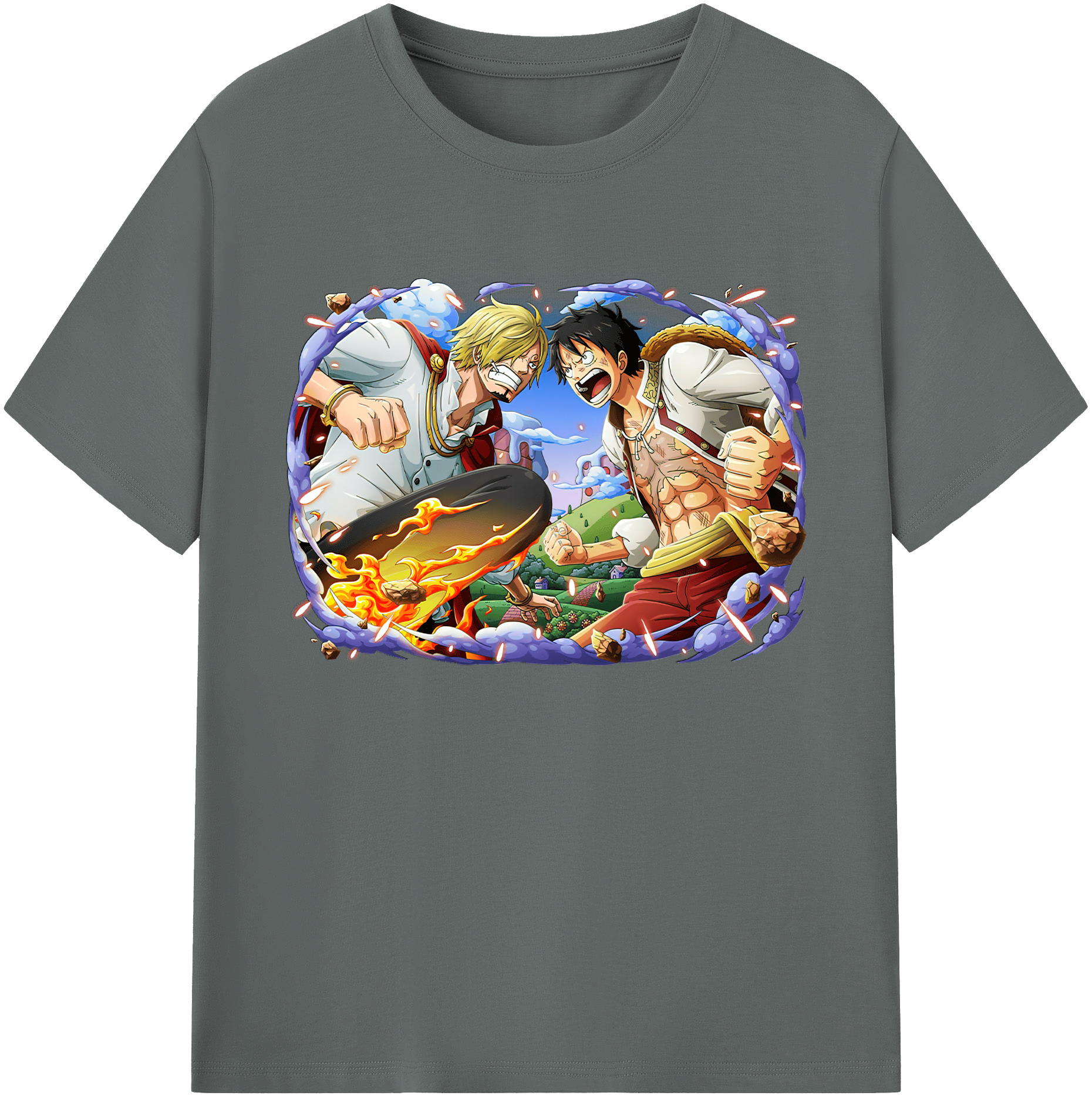 ワンピース モンキー・D・ルフィ ONE PIECE Monkey D. Luffy 綿100％ メンズ半袖Tシャツ｜肌触りやわらか＆通気性